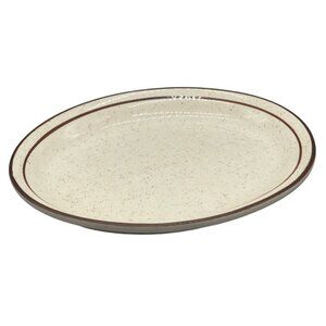 set of 2 Ultima plates oval shape China glass dots lining white brown 11.5" x 9"